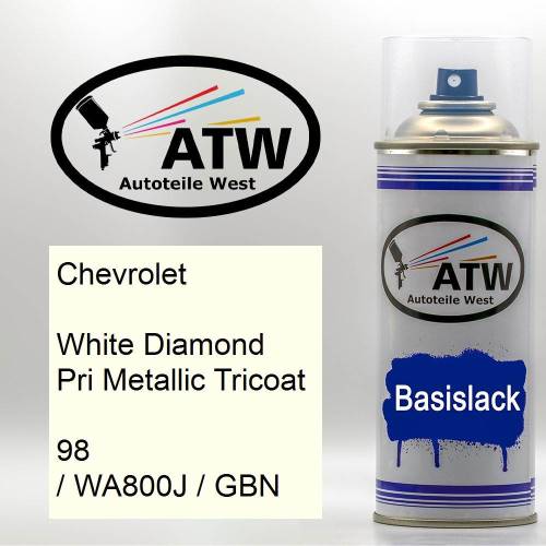 Chevrolet, White Diamond Pri Metallic Tricoat, 98 / WA800J / GBN: 400ml Sprühdose, von ATW Autoteile West.